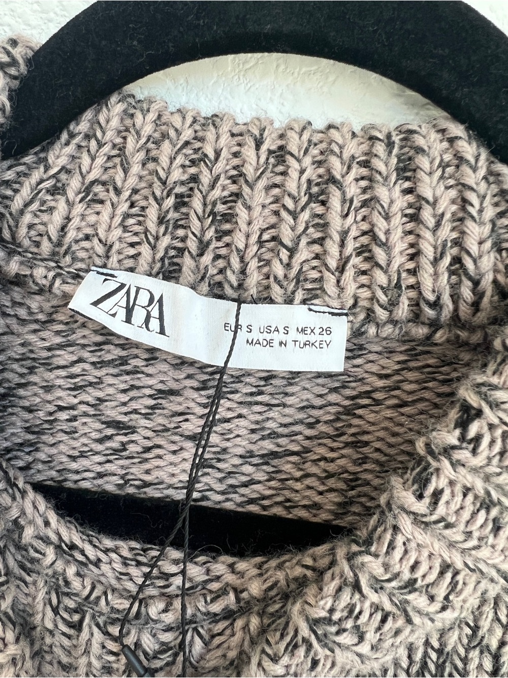Zara Taupe Marled Crewneck Sweater with Diagonal Button Trim - Picture 5 of 5